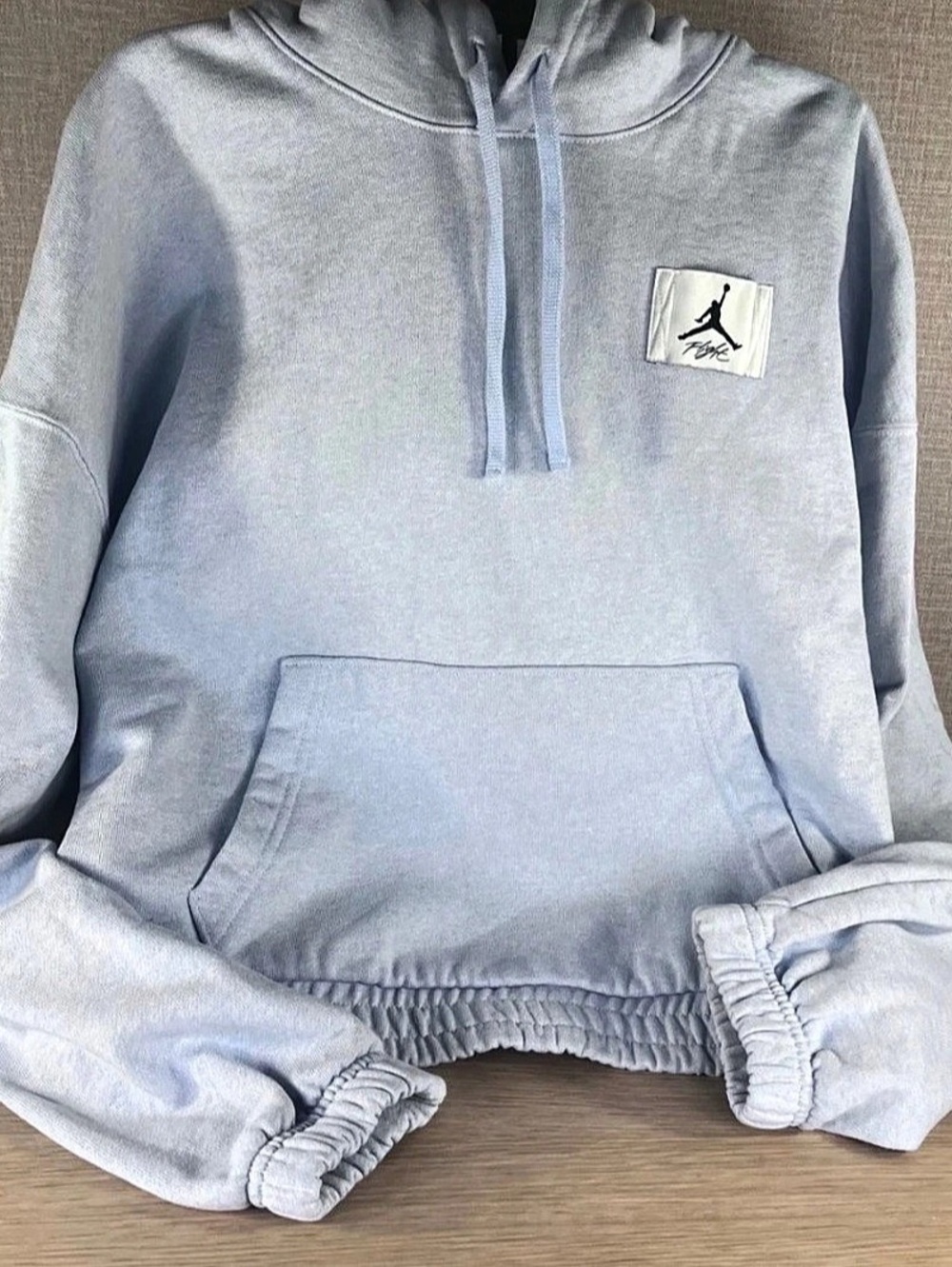 Jordan Flight Hoodie Womens 1X Light Blue Loose Fit Cropped Pullover Jump Patch